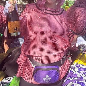 Krewe of Iris Parade Worn Pink Sequin Mardi Gras Top | Women’s XL